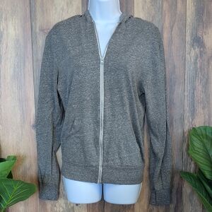Threadfast Heathered Gray Lightweight Full Zip-Up Hoodie Jacket S        C630